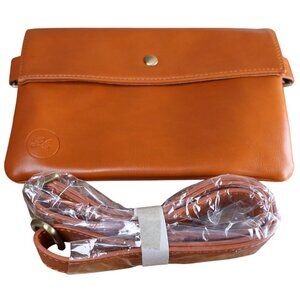 Humble Hilo Tan Leather Crossbody Bag (Bee Logo Detachable Strap Snap Flap)